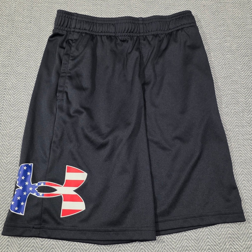 Under Armour Boys Black Patriotic American Flag Logo Athletic Shorts YMD Medium‎